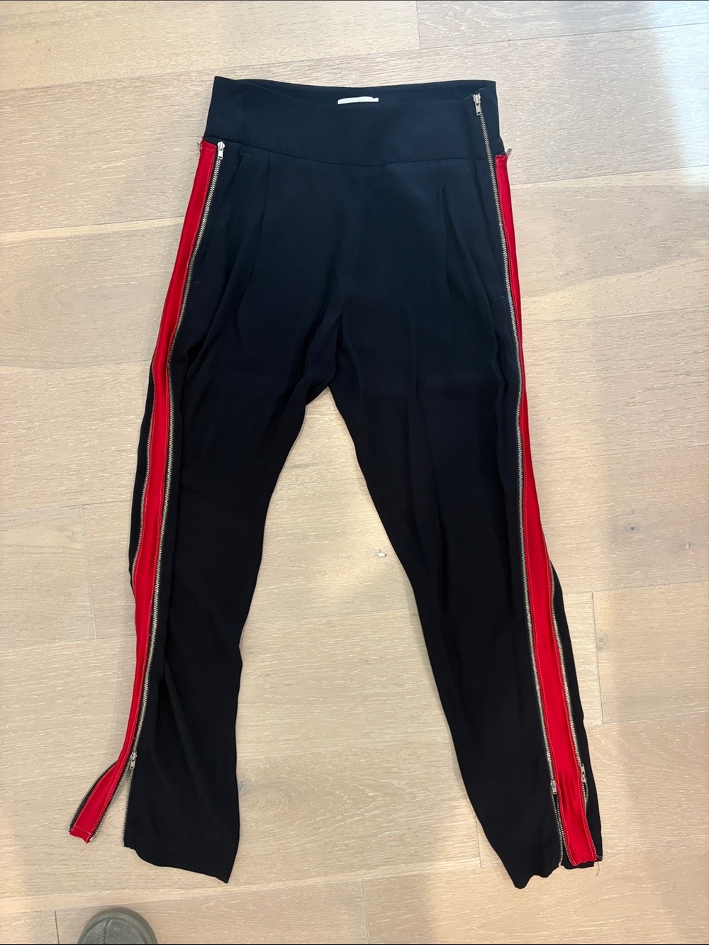 A.L.C. Black Track Pants with Red Side Zippers